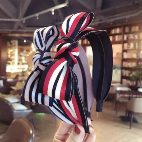 Colorful Striped Grid Headbands Head Wrap Rainbow Print Plaid Bow Ear-shaped Hair Accessories Makeup Non-slip Headband Wholesale