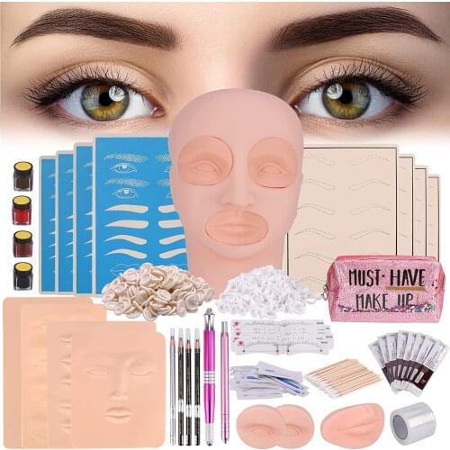 Professional Makeup Beauty Eyebrow Microblading Kit Flat Mannequin Head Lip Makeup with Eyebrow Blade Pen Beauty Kit Set