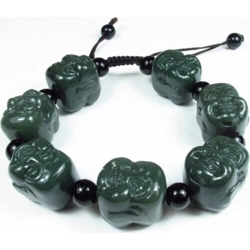 Drop Shipping Men Bangles Natural HETIAN Nephrite Jade Bracelets Hand carved Buddha Beads Bracelets Gift for Males Fine Jewelry