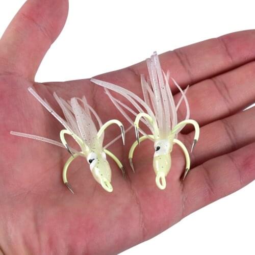 2PCS 16# 18# Hook Fishing Lure Glow Night Quadruple Hook Luminous Squid Octopus Artificial Bait Hook Saltwater Fishing Lure Jigs