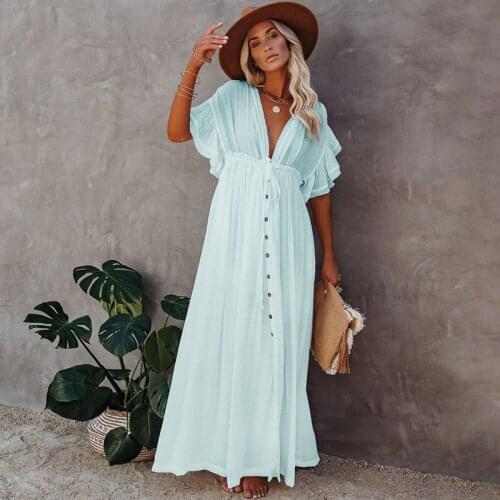 Sexy Bikini Cover-ups Long Tunic Casual Summer Beach Dress Elegant Women Plus Size Beach Wear Swim Suit Cover Up