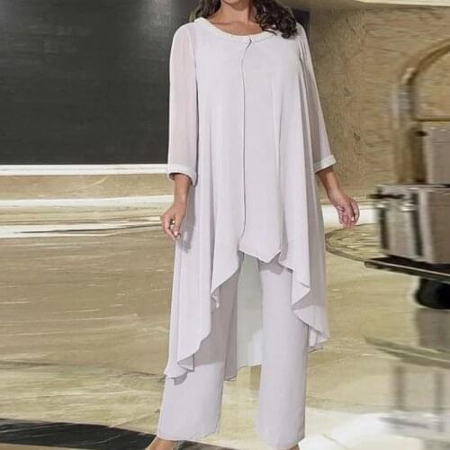 Chiffon Womens Pantsuit Mother Of The Bride Pantsuit Woman Wedding suit With Irregual Jacket Custom Dress Guest Gowns Plus Size