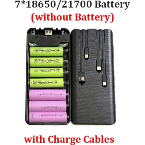 Type-C USB Ports Power Bank Case DIY Shell Digital Display 7*18650/18700/20700/21700 Battery Charger Powerbank Box with 4 Cables