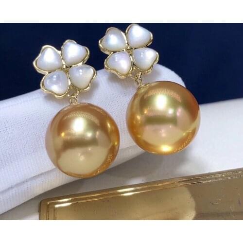 Pearl Earrings 1026 Fine Jewelry Pure 18 K Gold Natural 8-9mm Ocean Golden Round Pearl Earrings for Women Fine Pearl Earrings
