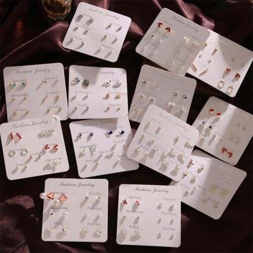 VKME 2020 Fashion Small Stud earrings Set For Women Heart CROWN Moon Pearl Girls Earrings Femme New Jewelry Brinco Gift