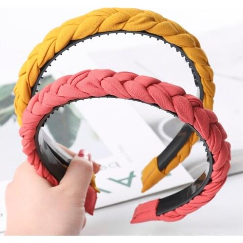 Haimeikang Solid Color Braided Headbands Girls Elastic New Hair Band For Women Fashion Knitting Hair Hoop Hair Accessories