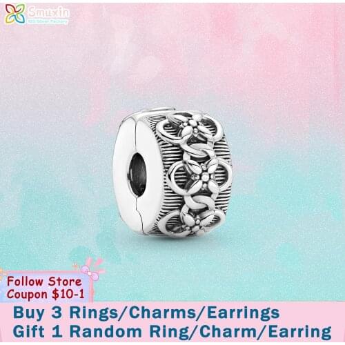 Smuxin 925 Sterling Silver Flower Pattern Clip Charm fit Original Pandora Bracelets for Women Jewelry Making Girl DIY Jewelry