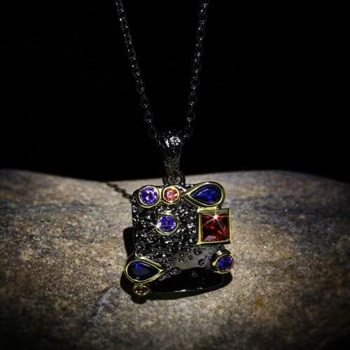 2020 New Fashion Square Zircon Statement Pendant Necklace Women Black Gold Tungsten Irregular Charms Necklaces Bohemia Jewelry