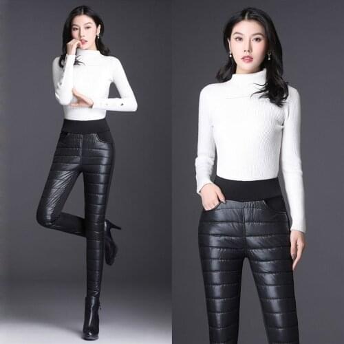 Winter Warm Women Down Cotton Pants Plus Size Thermal Trousers Thicken Female Slim Black Trousers High Waist Pencil Pants X601