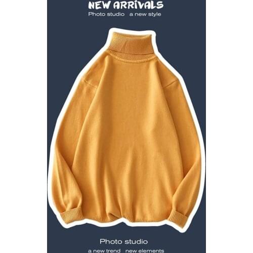 LUCLESAM Winter Men Warm Thicken Solid Color Turtleneck Sweater Mens Casual Knitted Pullover sueteres para hombre