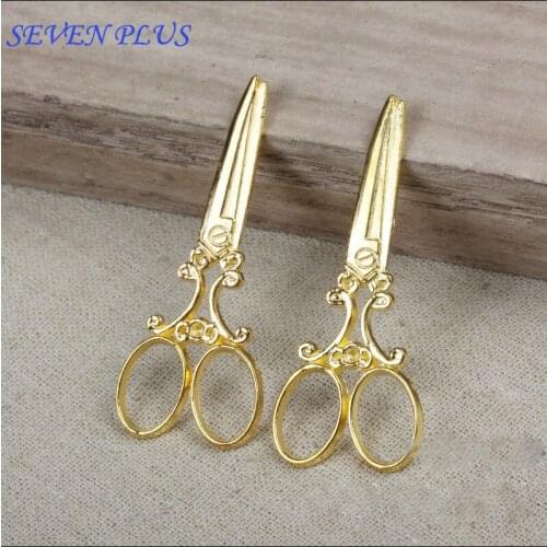 High Quality 10 Pieces/Lot 25mm*60mm Diy Jewelry Making Charm Gold Color Scissor Charms