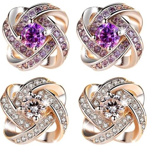 50%HOTEar Studs Rhinestone Inlaid Flower Shape Alloy Women Decoration Flower Earrings for Party