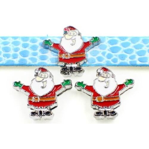 50PCS 8mm Alloy Enamel Merry Christmas Slide Charms Slide Beads DIY 8mm Bracelets Wristbands,Belt Straps Pet Name Collar