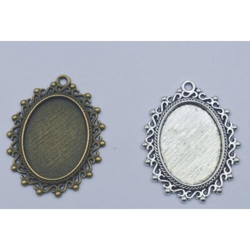 6Pcs antique Silver Cabochon Base Settings Cameo Tray Charm Pendants