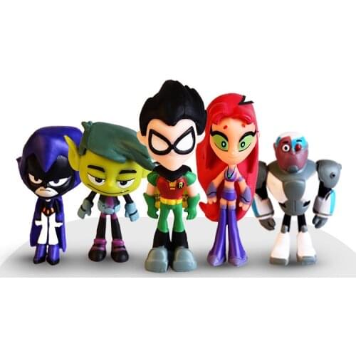 6PCS/Set Teens Titans Go Action Figure Robin Raven Beast Boy Starfire Mini Figurine Toys PVC Model Kids Birthday Toy