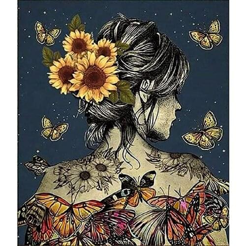 5D DIY Diamond Painting Woman And Sunflower Cross Stitch Full Square/Round Diamond Embroidery Abstract Figure Home Decor