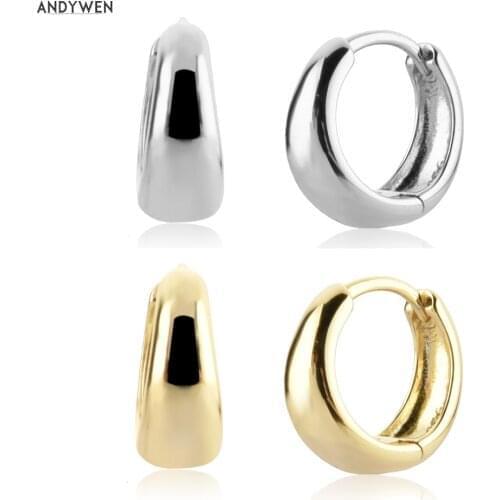 ANDYWEN 925 Sterling Silver 8.5mm Large Width Hoops Women Circle Piercing No Clips Round Loops Pendiente Rock Punk Jewelry