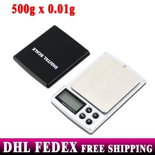 Free DHL FEDEX 100pcs 500g x 0.01g Jewelry Weight Balance Scale Precision Digital Pocket Scale Wholesale