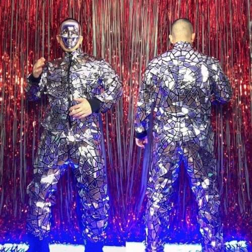 Sparkly Silver Sequin Jumpsuit Nightclub Birthday Prom Party Outfit Men Dancer Singer Stage Show costume