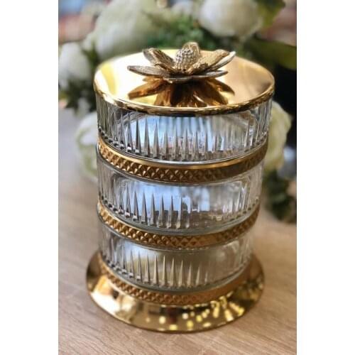 Roy Kıng Elysia Big 3 pcs Transparent Gold Sugar Bowl