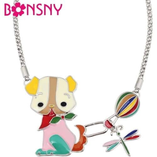 Bonsny Enamel Alloy Cartoon Dog Dragonfly Fire Balloon Choker Necklace Pendant Anime Jewelry For Women Girls Teens Birthday Gift