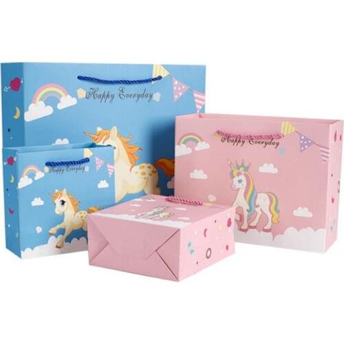 20pcs/lot Cute Unicorn Cartoon Tote Paper Handbag Children Baby Birthday Gift Package Bag Christmas Supplies 14x15x7cm
