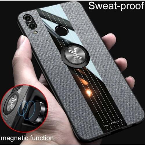 MAKAVO For Huawei Honor Play Case Soft Frame Fabric cloth Hard Cover For Huawei Honor Play Phone Case Ring Holder