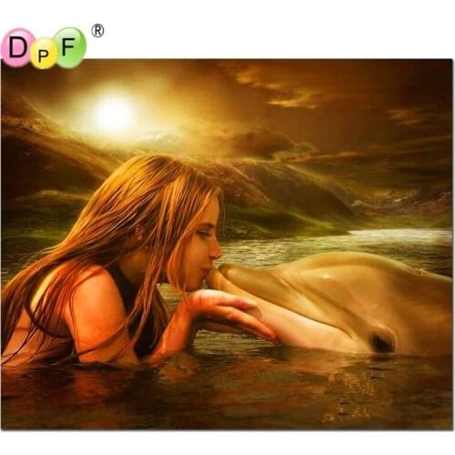 DPF DIY beauty dolphin 5D crafts diamond painting cross stitch needlework diamond mosaic square home decor diamond embroidery