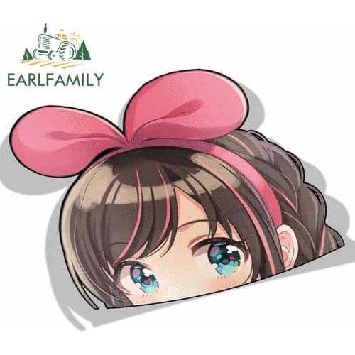 EARLFAMILY Cartoon Car Sticker for Kizuna AI Peeker Big Head Anime Vinyl Window Trunk Sticker Car Accessories