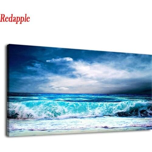 Big Size Diamond Embroidery Ocean Aqua Waves Picture Stormy Weather Blue Sky 5D Mosaic DIY Diamond Painting Full Square Round