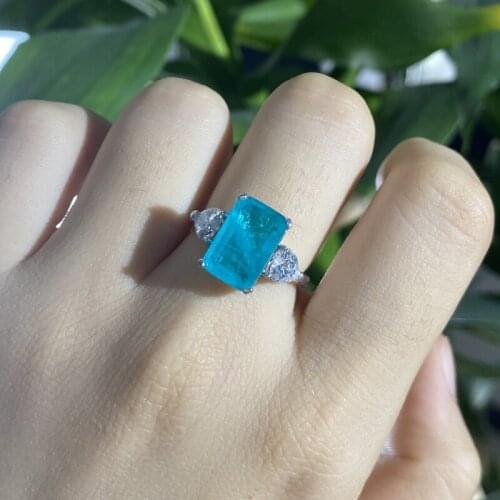 100% 925 Sterling Silver Paraiba Tourmaline Gemstone Rings For Women Sparkling High Carbon Diamond Wedding Fine Jewelry