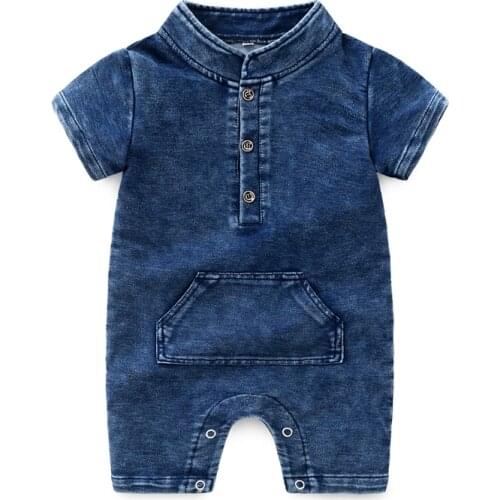 Children Wear Baby Boys girls NewBorn Clothes Newborn Denim Short-sleeved Spring Collar Children Jumped Romper