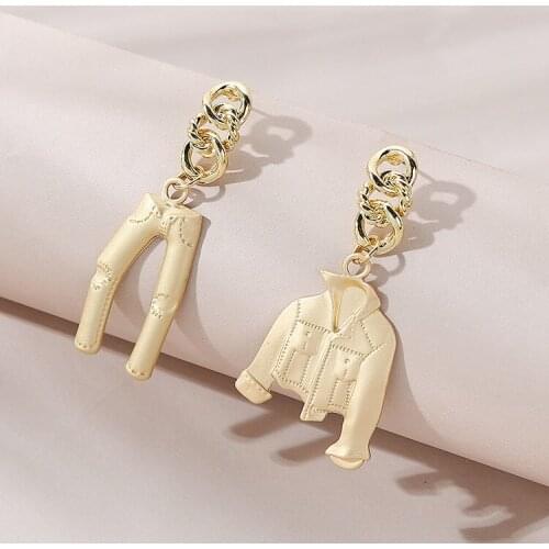 Creative golden asymmetric clothes pants earrings ins popular metal earrings accessories 12pcs/lot A015