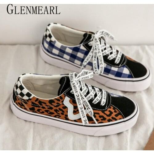 Women Canvas Flats Leopard Sneakers Woman Pattern Stitching Plaid Shoes For Schoolgirls Couple Outdoor Sport Shoe Size 40 New