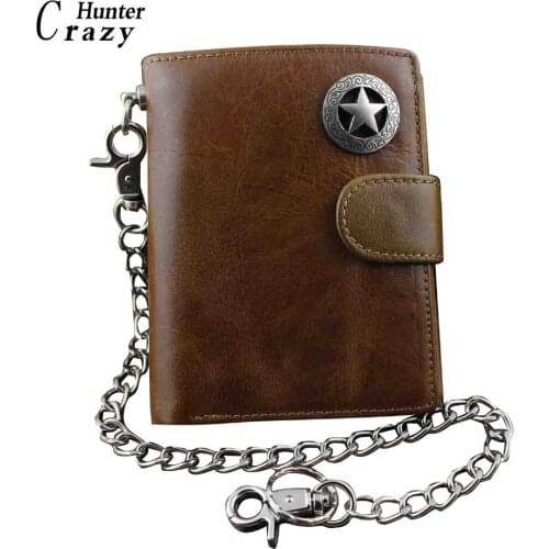 Hot! Mens Bikers Real Leather Wallet with Long Metal Safe key Chain