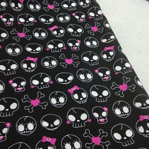 100% Cotton Latest Skull Fabric Design Sweet Cartoon Pink Bowknot Girl Skull Ghost Printed Fabric Patchwork 50x105cm Home Decor