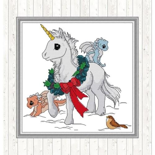 Unicorn Cartoon Cross Stitch Kit DMC Embroidery Kit DIY for Needlework Sets 14CT 11CT Counted Printed Canvas DIY Handmade Crafts