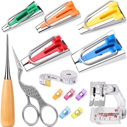 Imzay Bias Tape Maker Set 6MM 9mm 12MM 18MM 25MM Sewing Fabric Bias Tape Maker Tool Kit & Sewing Clips for Fabric Sewing