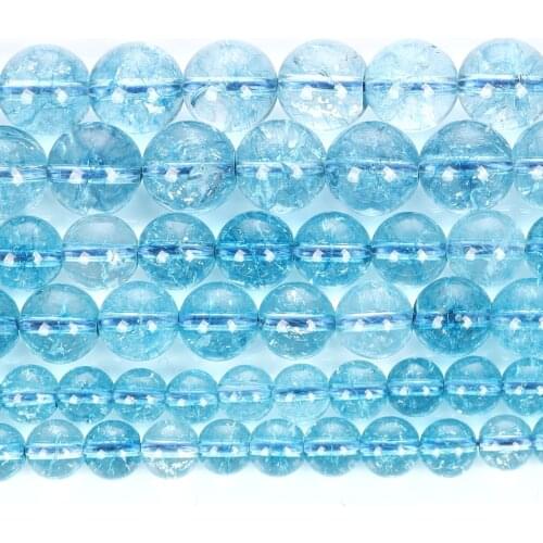 Natural Stone Smooth Lake Blue Crystal Quartz Charm Round Loose Beads For Jewelry Making Needlework Bracelet Diy Strand 4-12MM