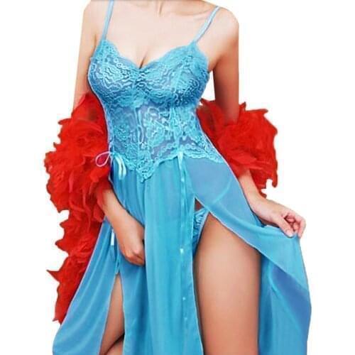 New Sexy Long Slit Nightdress Lingerie Lace Spaghetti Strap Nighties Dress Nightgown Women Nightwear Sleepwear Dresses Pijama*S