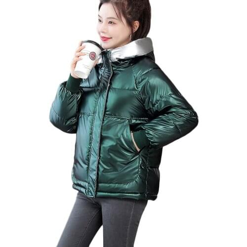 2021 New Womens Bright Down Cotton Jacket Winter Warm Bread Jackets Plus size Female Korean Loose Casual Hooded Parka Overcoat