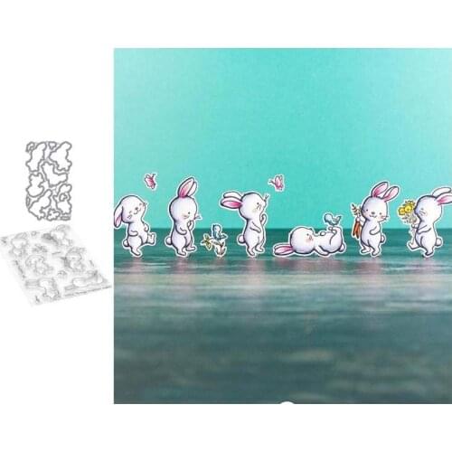 New Cute Rabbit Metal Cutting Dies and Clear Stamps Scrapbooking Craft Stencil Seal Sheet Decor Embossing Template Decoration
