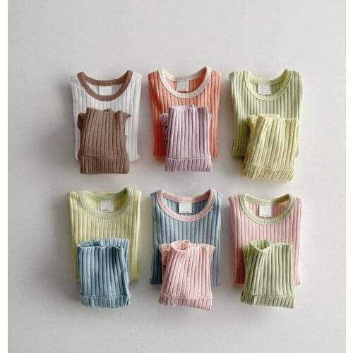 Autumn 2021 baby boys and girls' contrast multicolor candy color soft base home suit toddler girl clothes