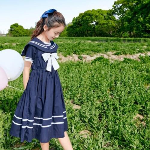 Girls' dress new style college style childrens summer dress childrens navy collar online celebrity fashionable skirt