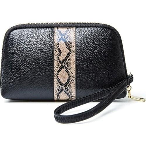 Casual Wallet Clutch Women 2021 Fashion Stitching First Layer Cowhide Clutch Bag Genuine Leather Lady Wallet Mobile Phone Bag