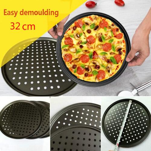 32cm Carbon Steel Nonstick Pizza Baking Pan Tray Pizza Plate Dishes Holder Bakeware Home Kitchen Baking Tools Accessories