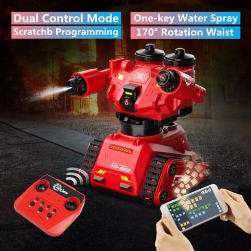 Scratchb Programming App Dual Control RC Robot 170 Degree Rotation Waist Water Spary Arm Swing Sound Light Wireless RC Toy Kids