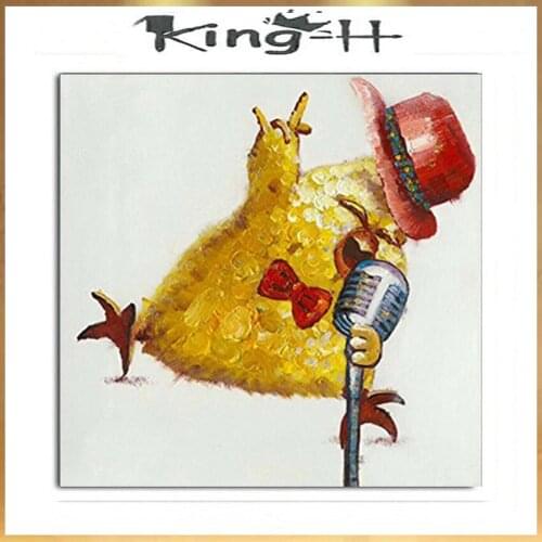 Handpainted lovely Singing chick Canvas oil paintings Cartoon cock Oil Painting Abstract Animal Wall Art for livingroom bedroom