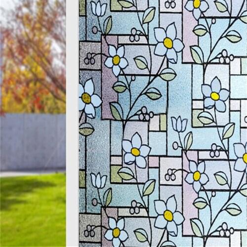 Blue flowers pvc film printing glass stickers bedroom kitchen window stickers office insulation sunscreen electrostatic stickers