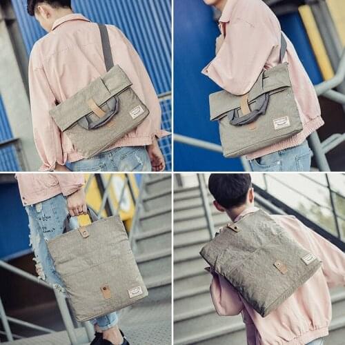 Mens Korean Style Shoulder Bag Messenger Bag Canvas Messenger Bag Multi-purpose Business Handbag 13.3 Inch Computer Backpack